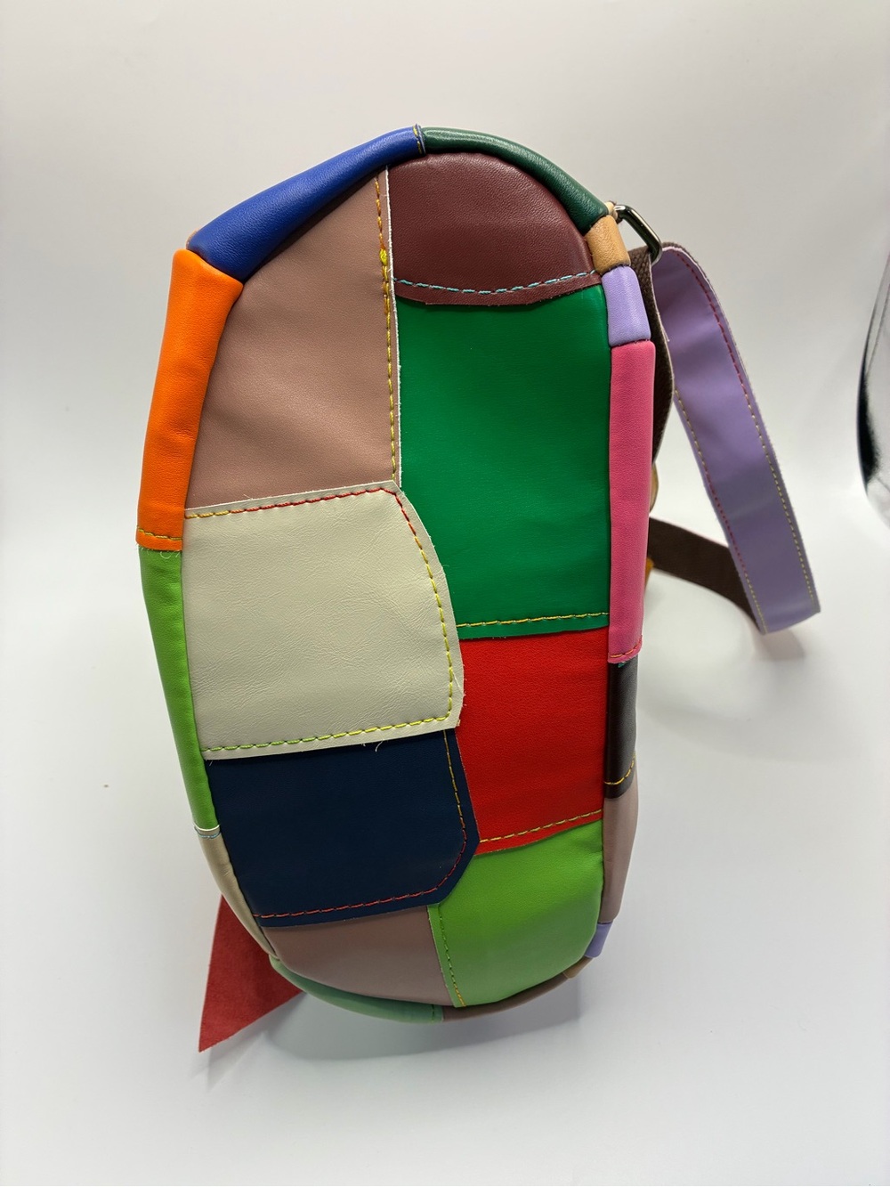 Colorblock Patchwork Leather Backpack - Multicolor - Picture 4 of 4